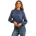 Women's Frill Mock Neck Flounce Long Sleeve Solid Blouse Office Shirt Top